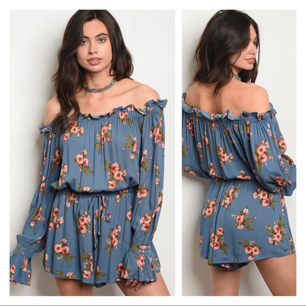 Floral Off-Shoulder Jumpsuit in Blue